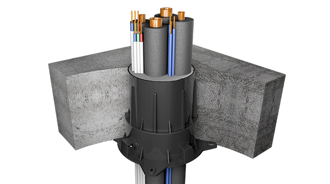 pair coil passive fire rated penetration cast in fire collar