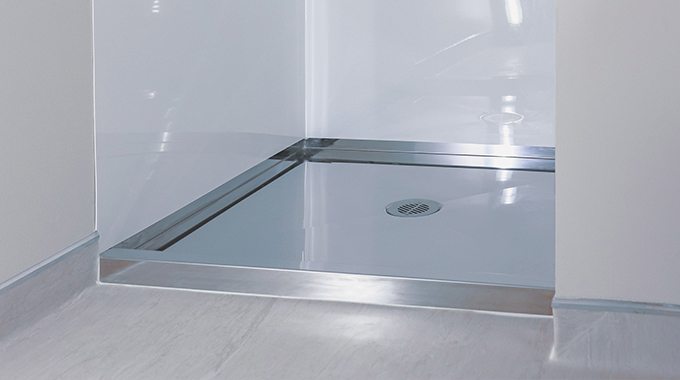 polished stainless steel shower tray
