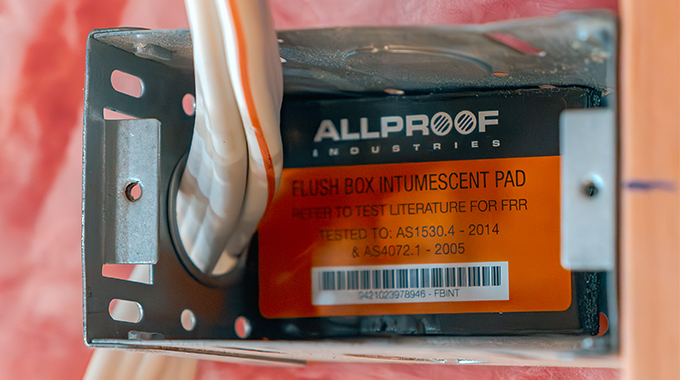 passive fire protection PFP for light switch flush box installed electrical