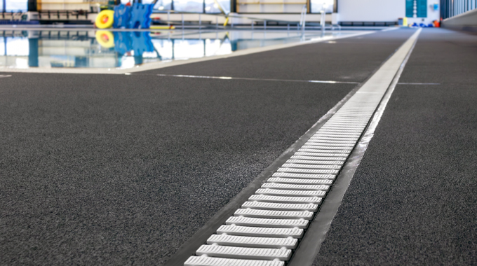 Close-up image showing polypropylene pool grates with interlocking clip system