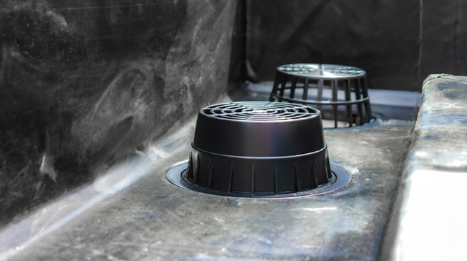 Sureflow uPVC roof drain system with dome grate and clamp ring