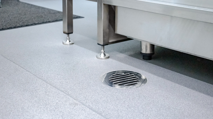 vinyl floor commercial kitchen drain