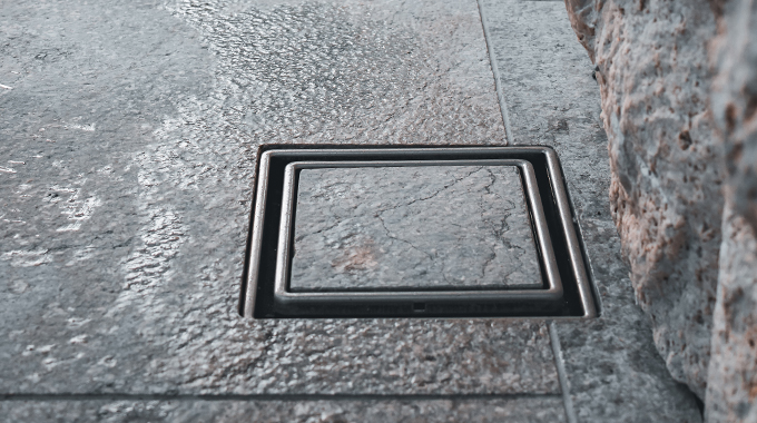 Invisi invisible drain tile insert under vanity overflow floor drain drainage
