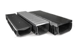 Allproof 200mm and 300mm clear opening commercial drainage channel made from 100% recycled material.